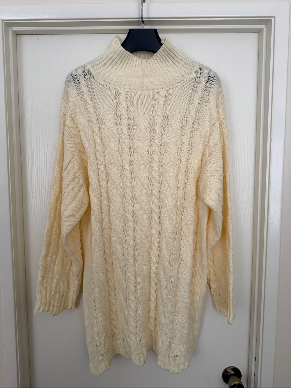 Women’s Cream Cable-Knit Turtleneck Dress - Long Sleeve Cozy Knitwear